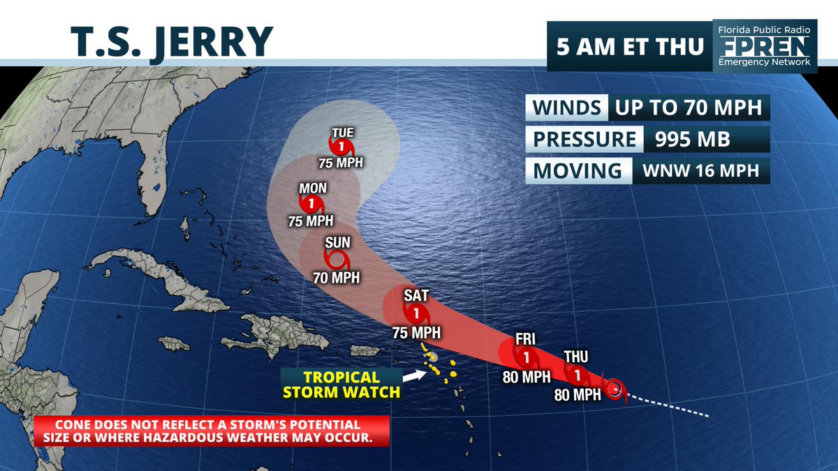 Tropical Storm #jerry Is Almost A Hurricane This Morning. The Forecast 