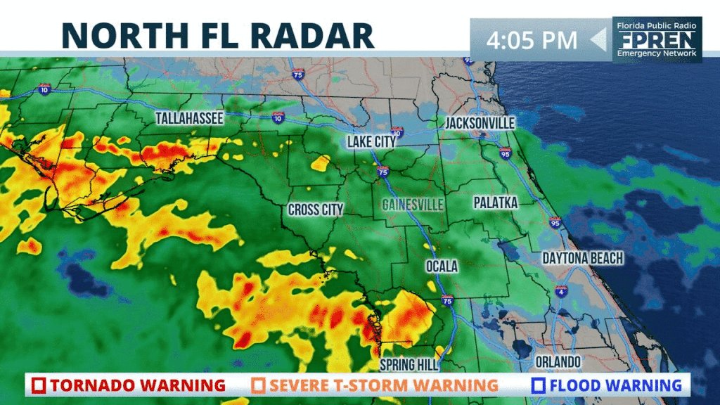 Continuing our radar tour in NFla, light to moderate rain has reached