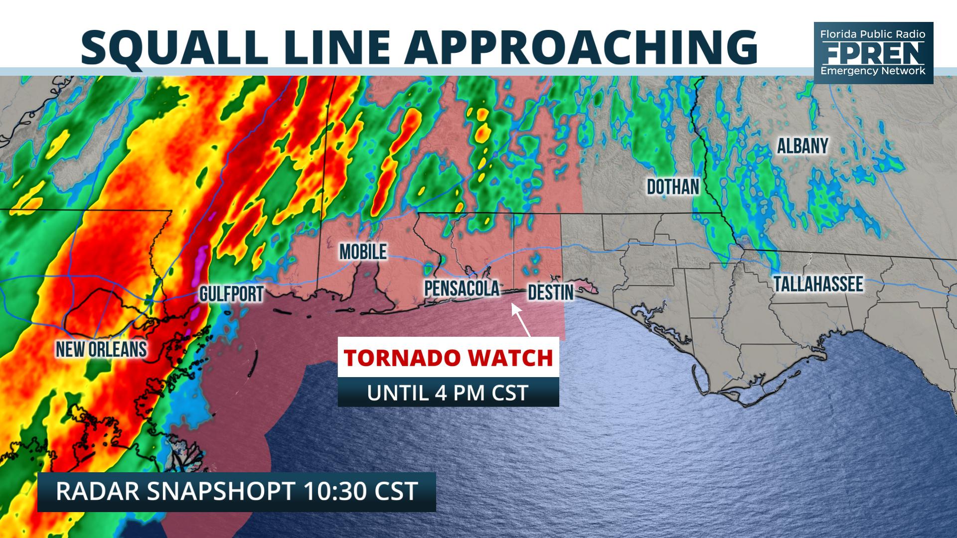 Tornado Watch Issued for Pensacola and Destin Until 4 pm Florida Storms