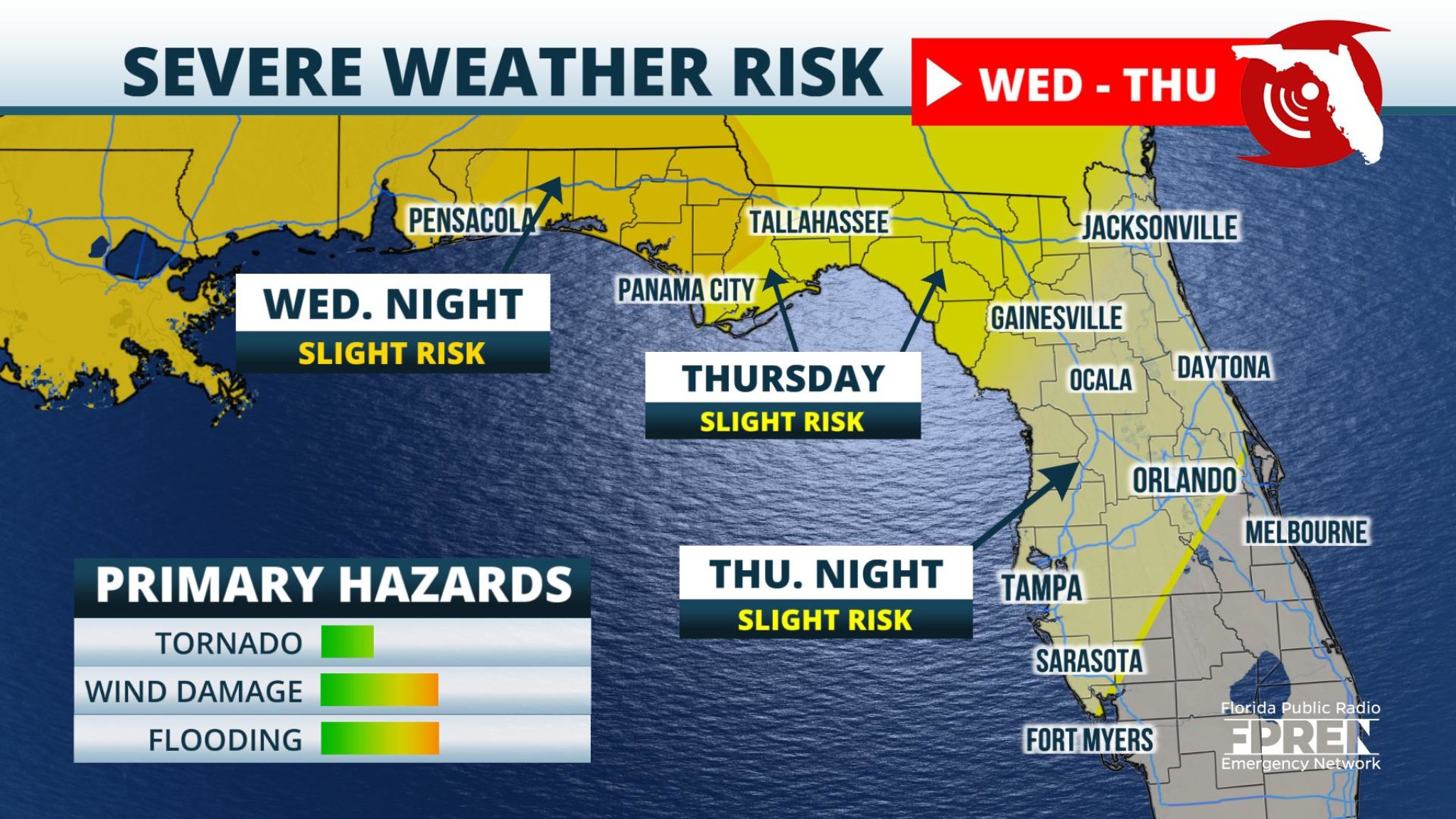 Wind Damage Risk, Heavy Rain to Spread Across Florida from Approaching