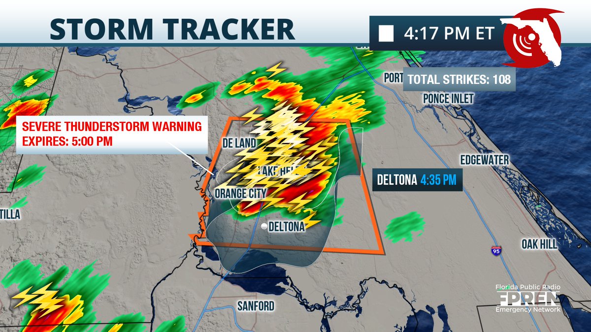 A Severe Thunderstorm Warning has been issued for Volusia County until