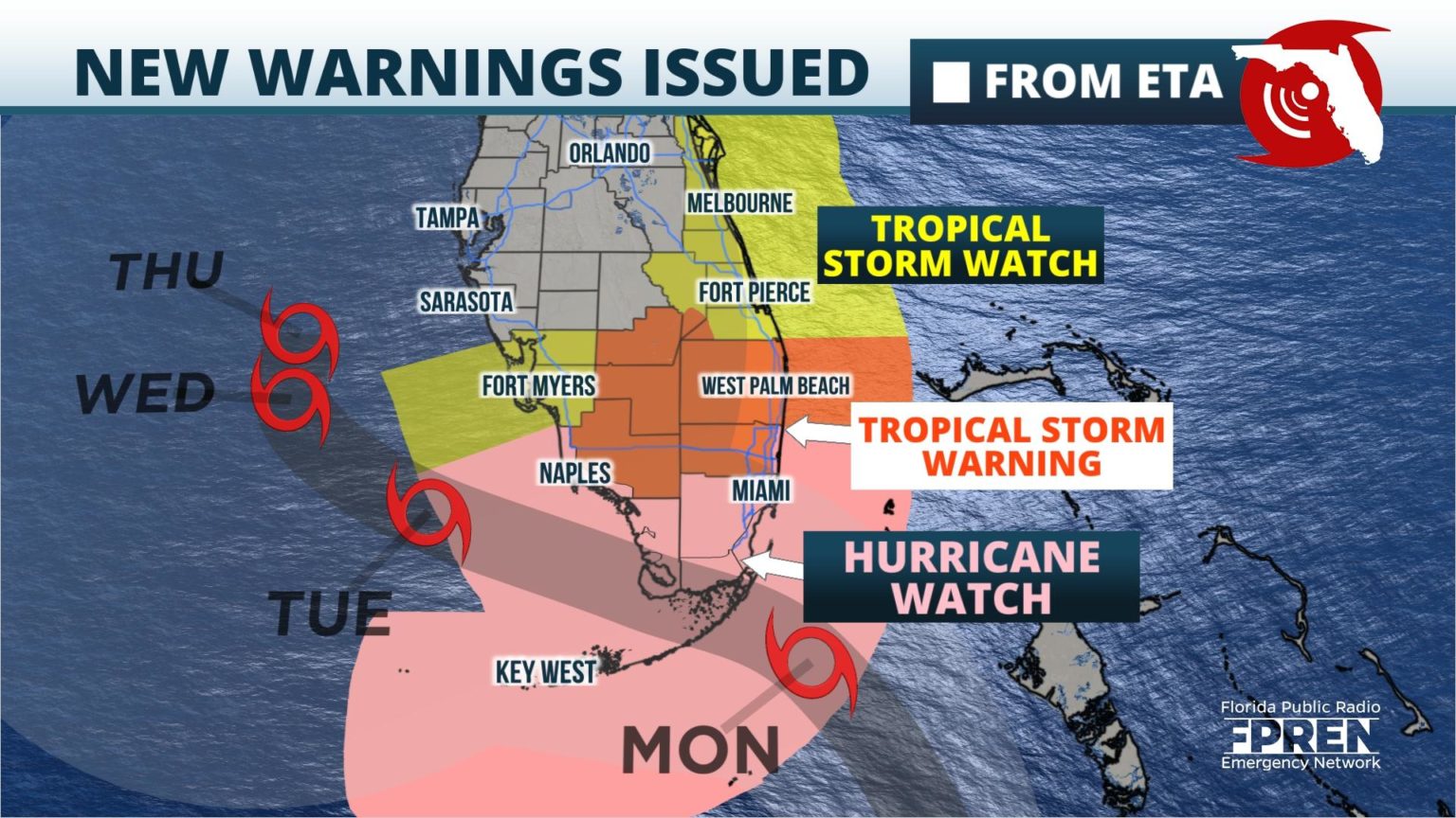 Eta Strengthening; Hurricane and Storm Surge Watches Issued in South