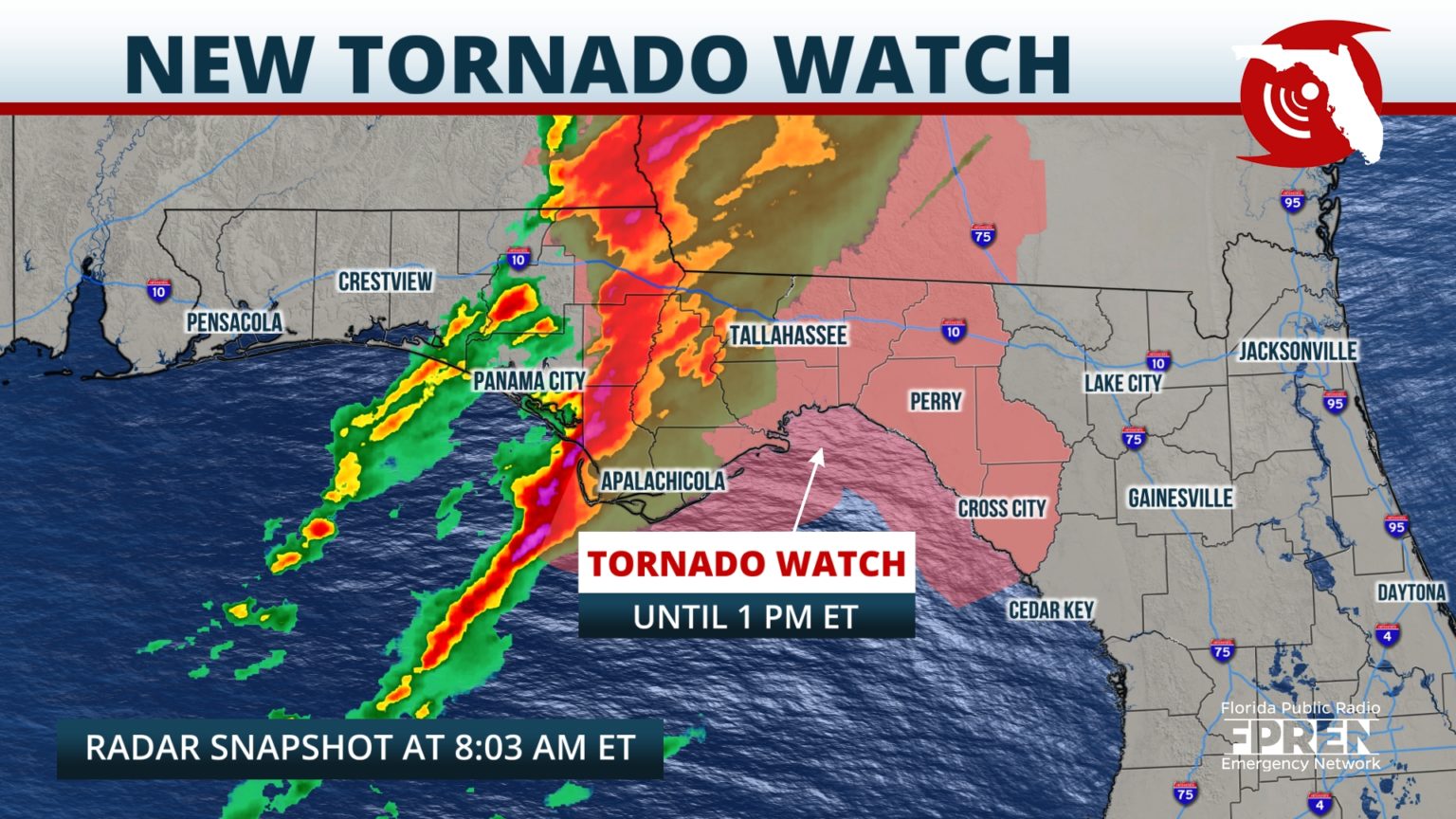 Tornado Watch Issued For Portion Of Florida's Panhandle, Big Bend ...