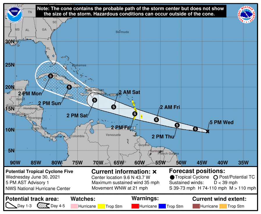 Official forecast track of Potential Tropical Cyclone Five