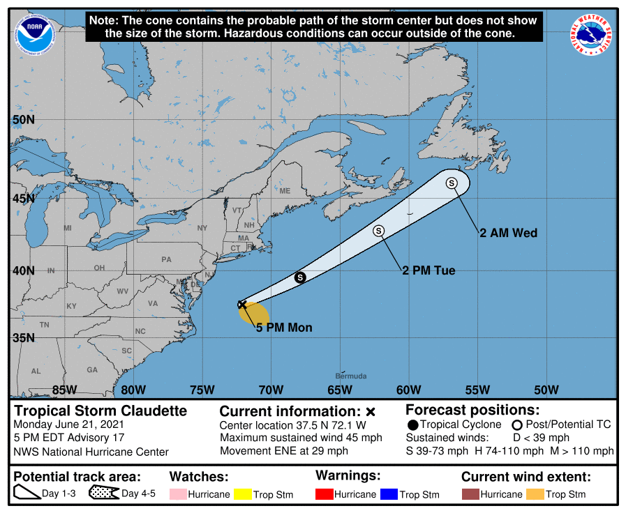 Official forecast track of Remnants Of Claudette