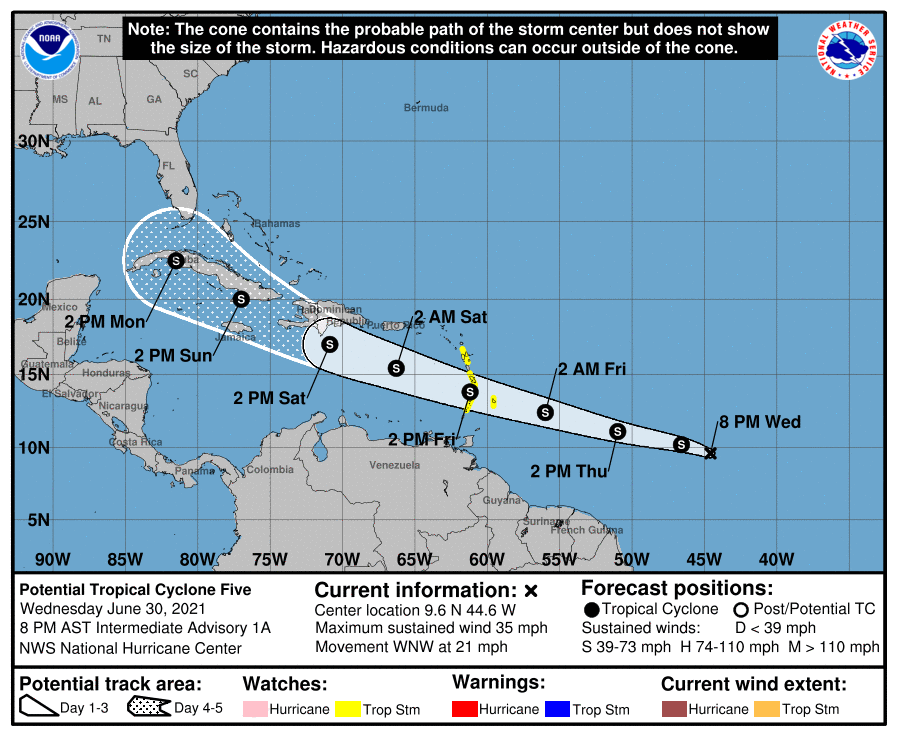 Official forecast track of Tropical Depression Five