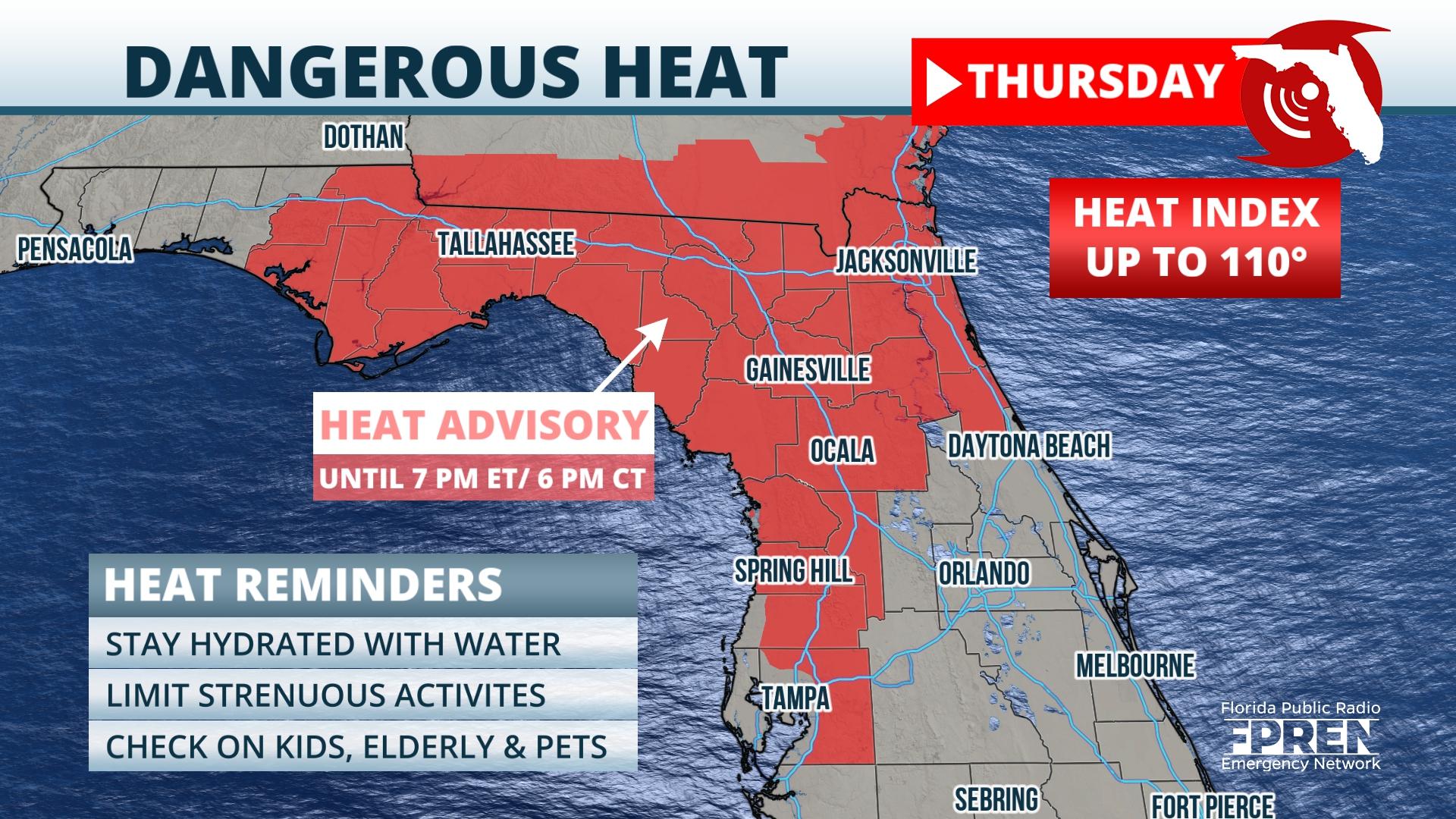 Heat Advisories Issued Thursday over Much of North and Central Florida