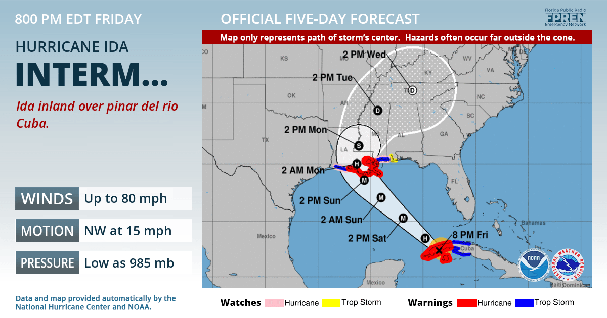 Official forecast track of Hurricane Ida Intermediate