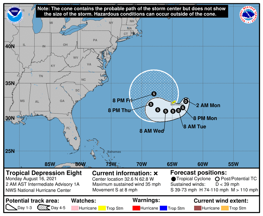 Official forecast track of Tropical Depression Eight