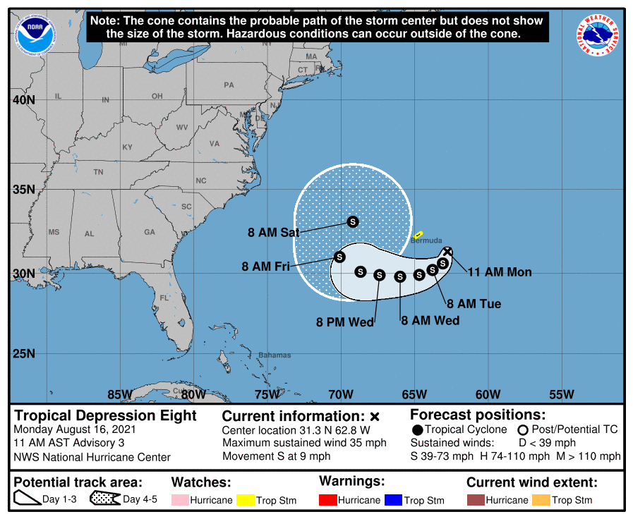 Official forecast track of Tropical Depression Eight