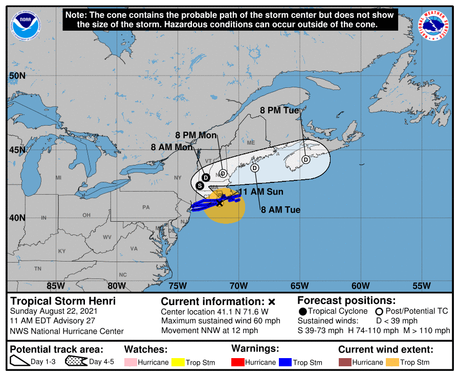 Official forecast track of Tropical Storm Henri