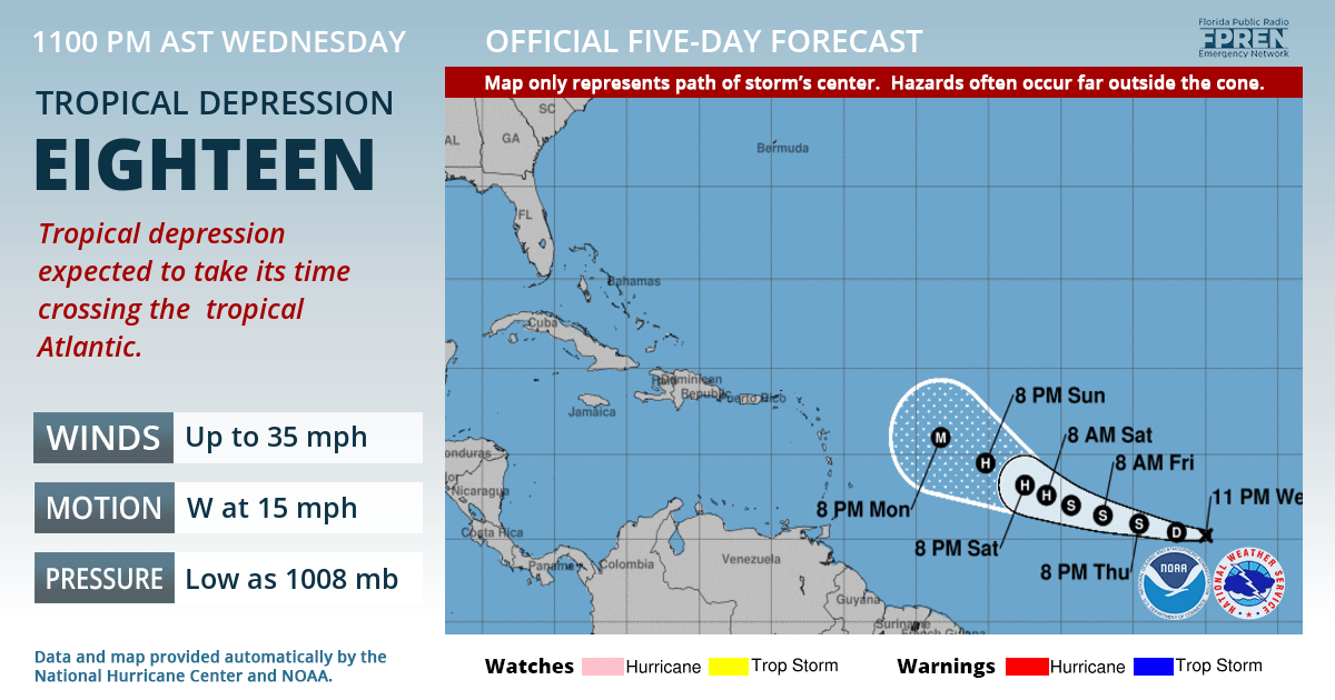 Official forecast track of Tropical Depression Eighteen