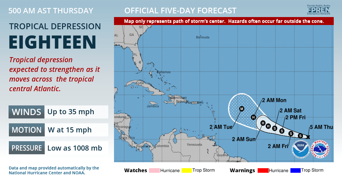 Official forecast track of Tropical Depression Eighteen