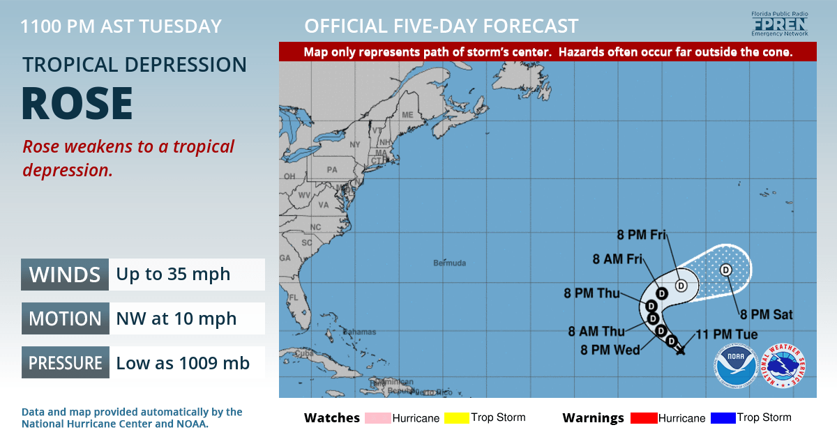 Official forecast track of Tropical Depression Rose