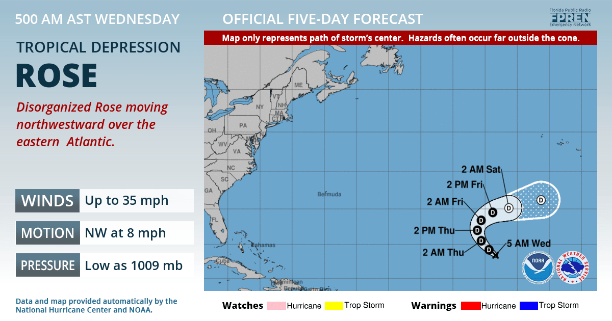 Official forecast track of Tropical Depression Rose