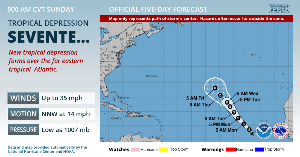 Official forecast track of Tropical Depression Seventeen