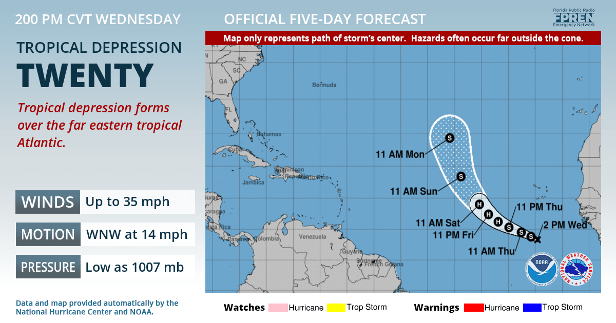 Official forecast track of Tropical Depression Twenty