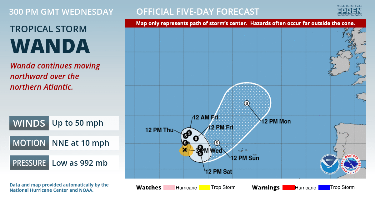 Official forecast track of Tropical Storm Wanda