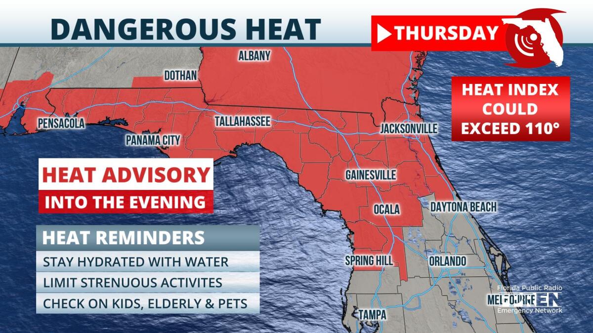 Se espera calor peligroso para el jueves y viernes en el Panhandle y el norte de Florida
