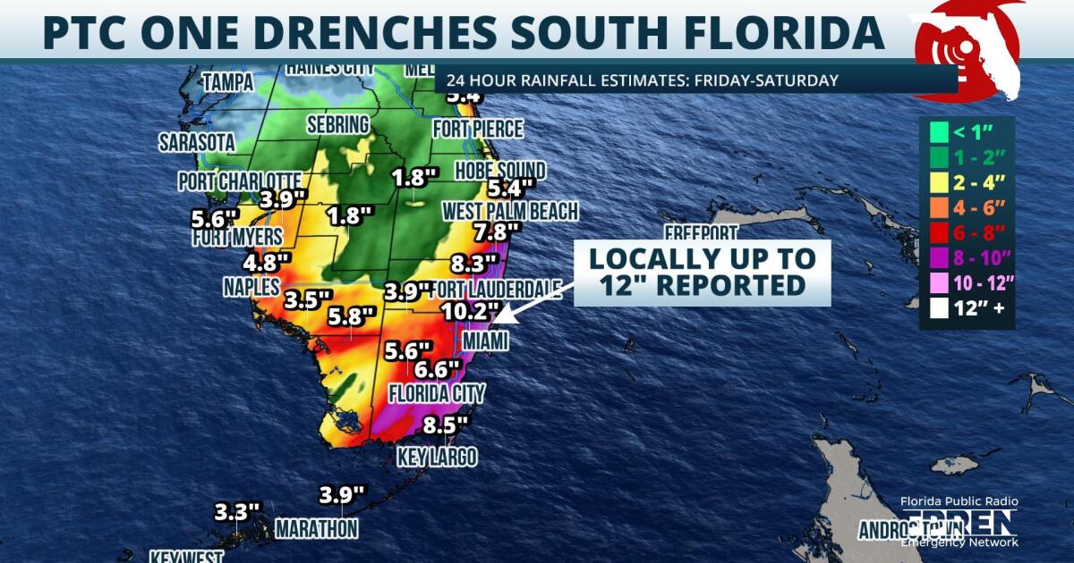 PTC One dropped nearly a foot of rain over South Florida, widespread flooding continues