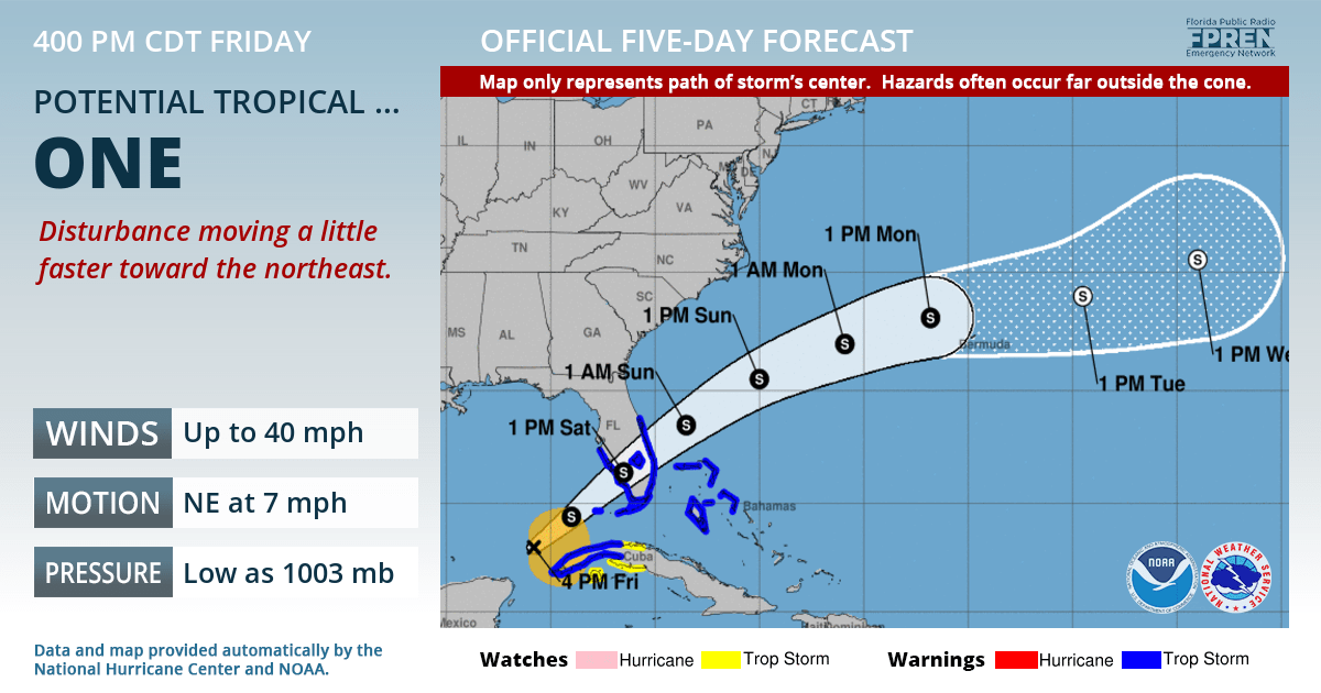 Official forecast track of Potential Tropical Cyclone One
