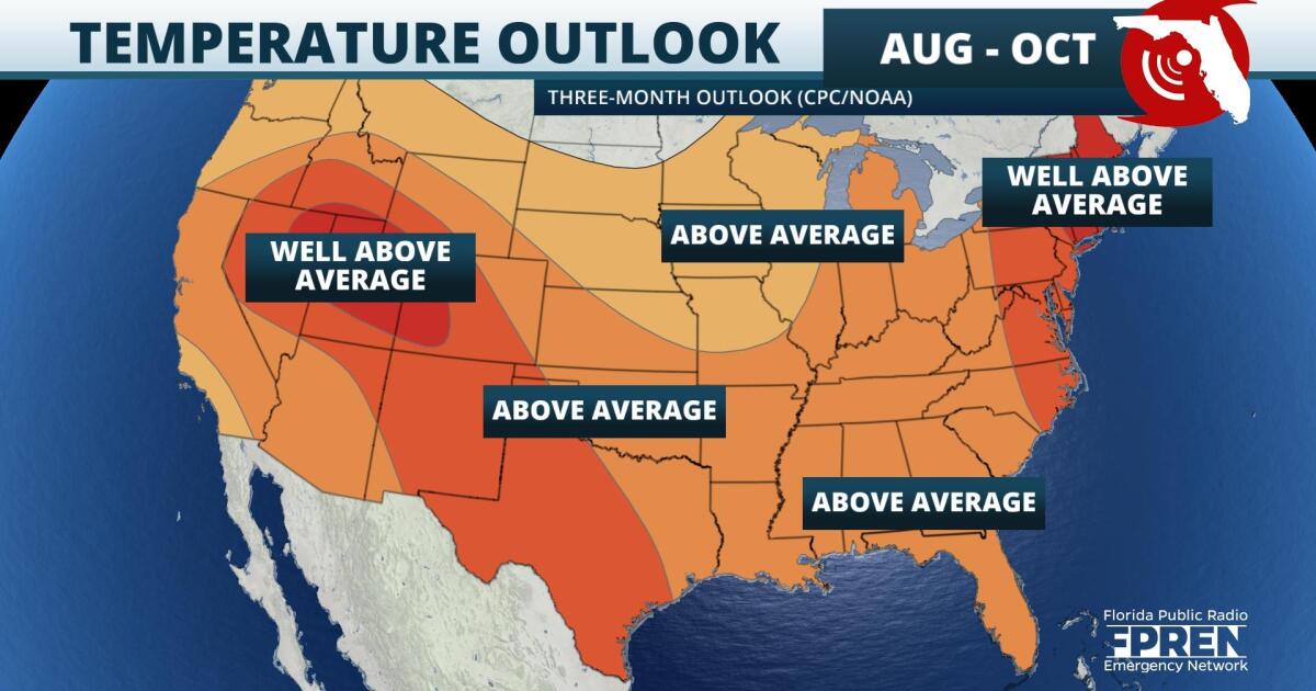Florida experienced above-normal temperatures in July, leaning above-normal through October