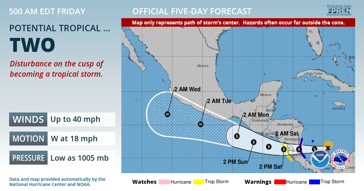 Official forecast track of Potential Tropical Cyclone Two