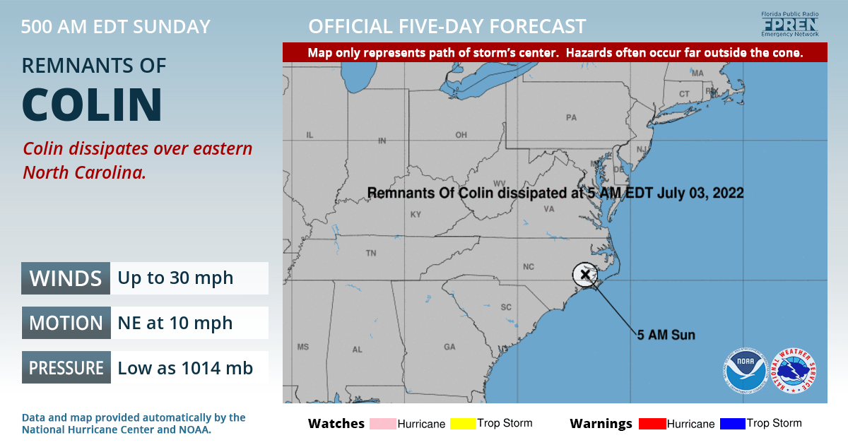 Official forecast track of Remnants Of Colin