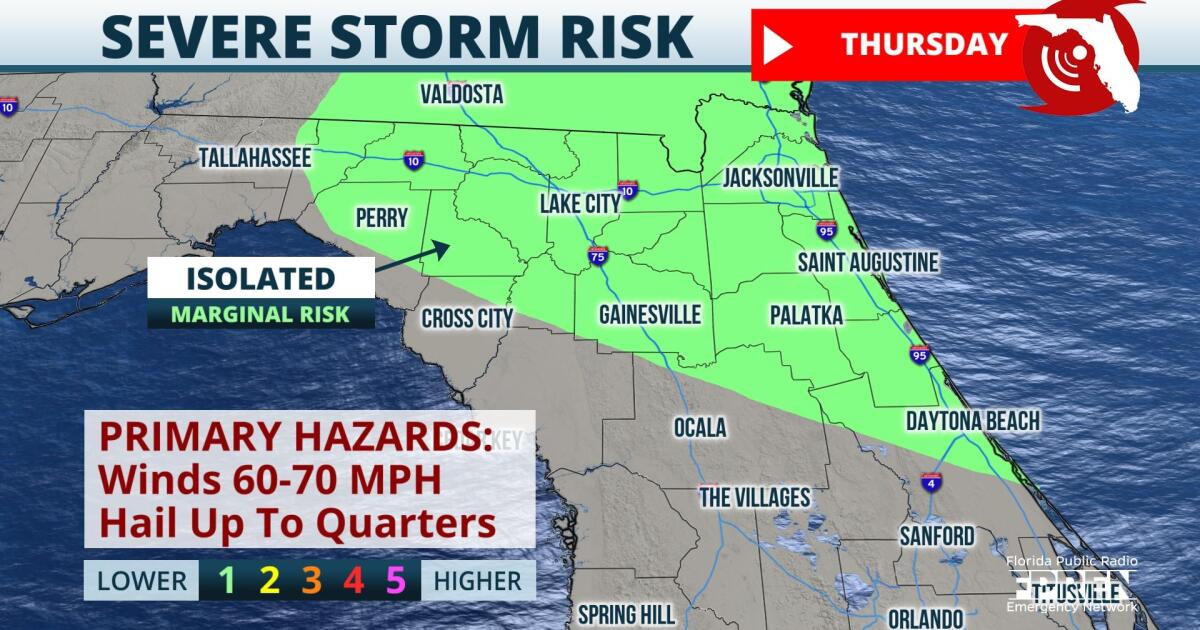 Severe weather is possible in parts of Florida today and tomorrow
