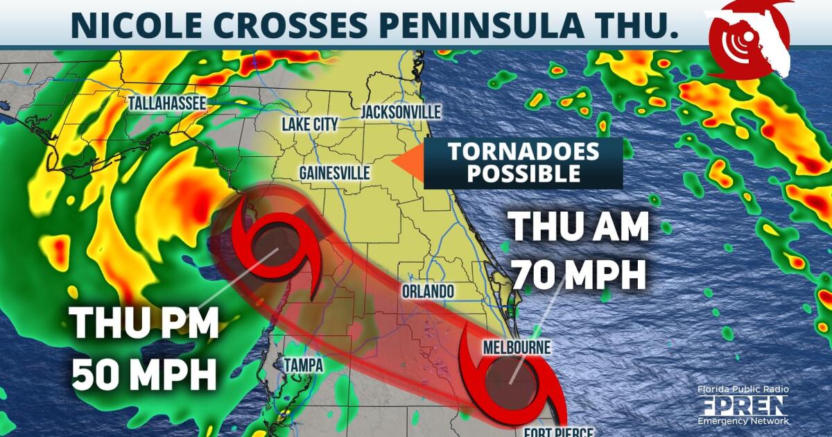 Nicole Makes Landfall Wind Rain And Tornado Remain Possible Thursday